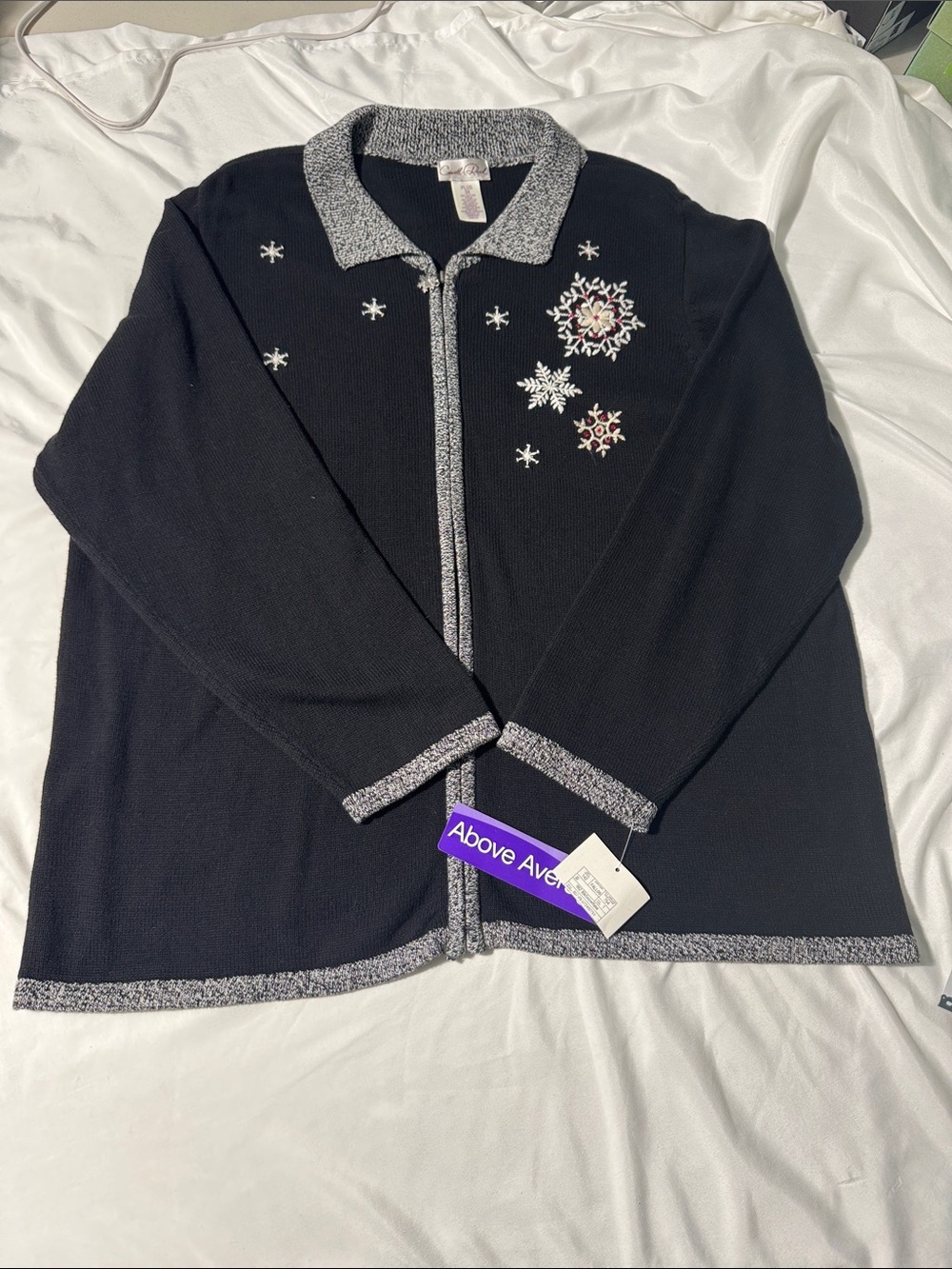 NWT Caroll Reed 3X Plus Navy Snowflake Zip-Up Knit Sweater Winter Holiday